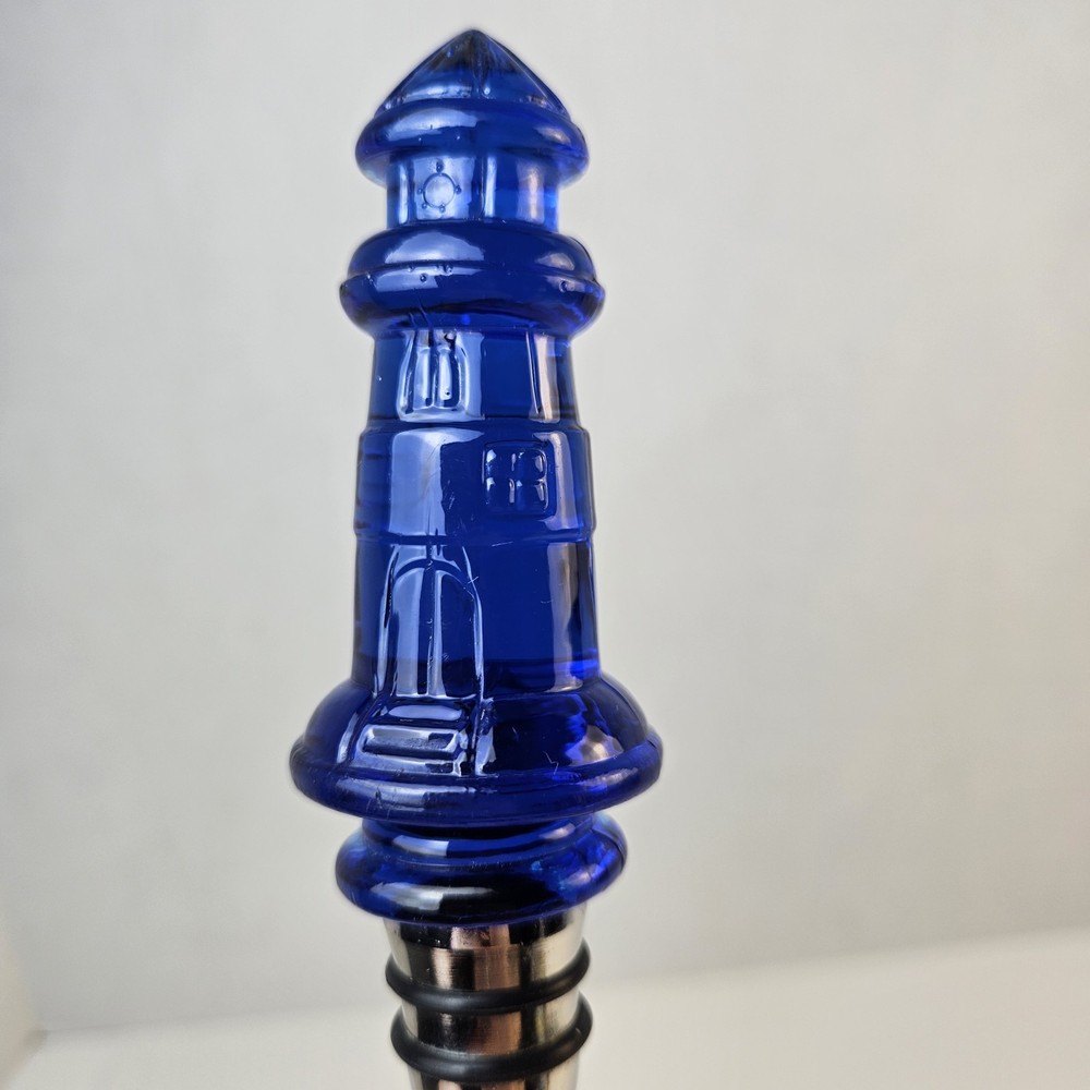 Blue Lighthouse Acrylic Wine Bottle Stopper and Corkscrew