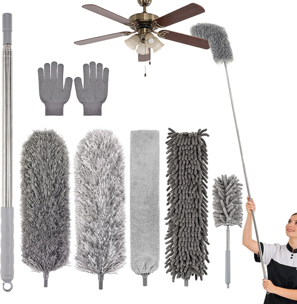 Microfiber Feather Duster Kit with Extension Pole, 7 PCS Washable Reusable Du...