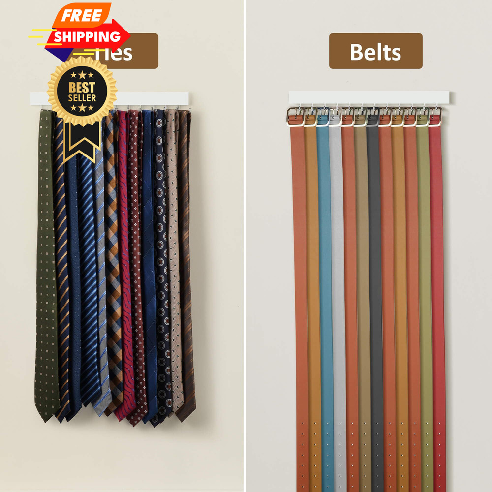 ZEDODIER 2 Pack Wodden Tie Hanger Wall Mounted, Space Saving 2 Pack, White