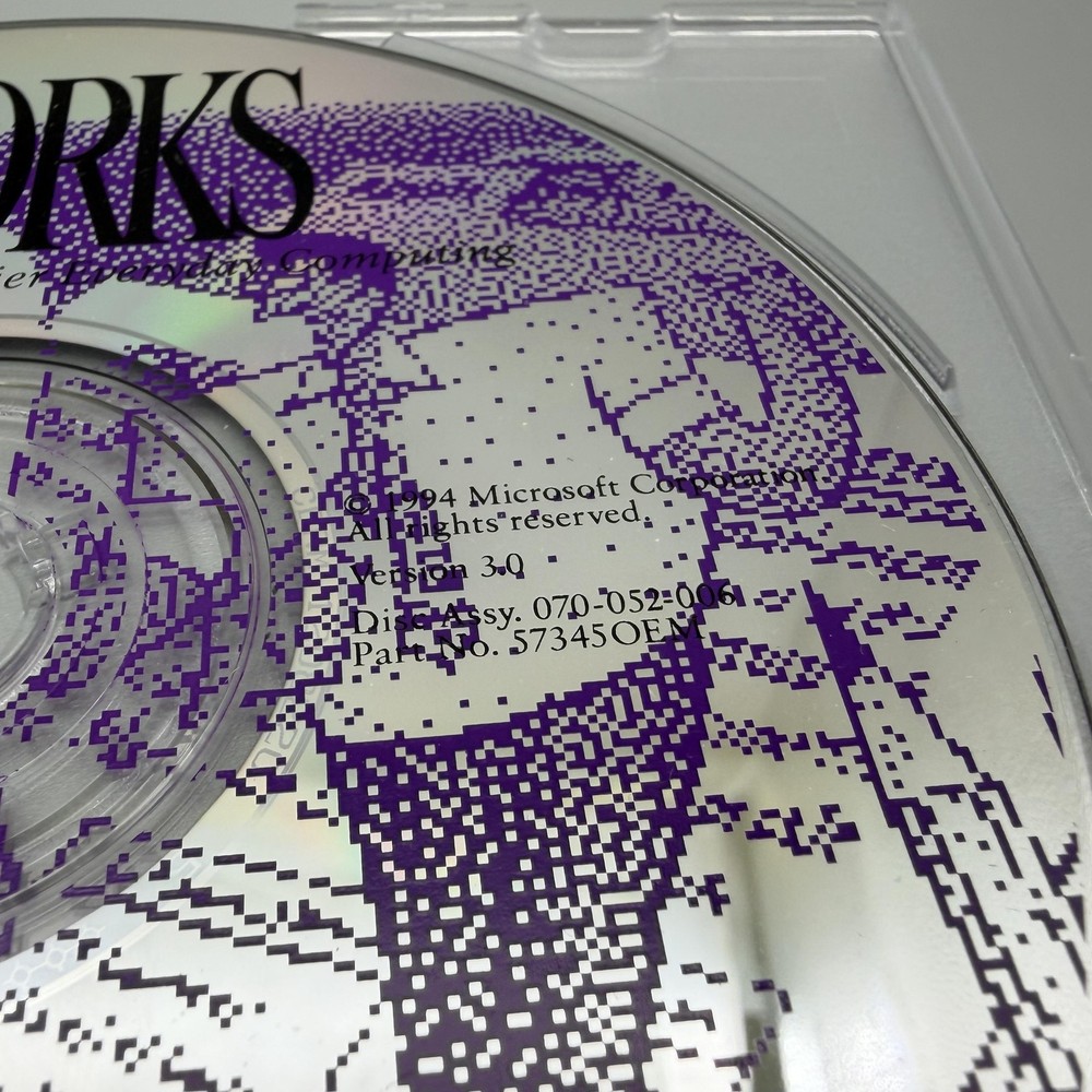 Vintage 1994 Microsoft Works Version 3.0 Software CD-ROM Windows OEM PC