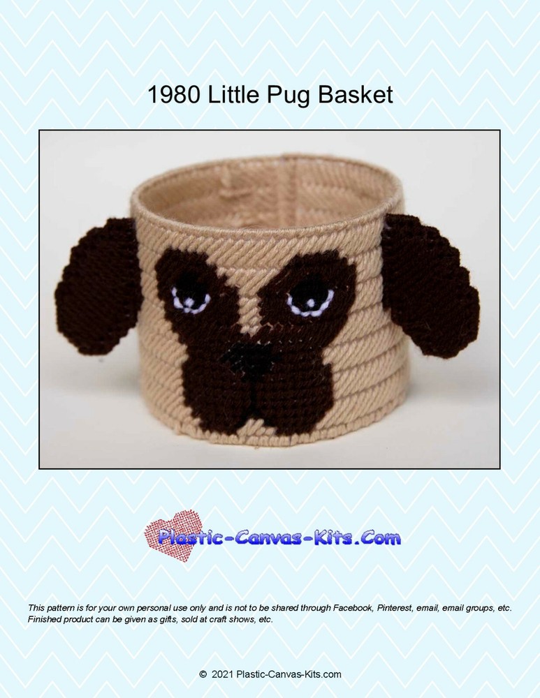 Little Pug Dog Basket-Plastic Canvas Pattern or Kit