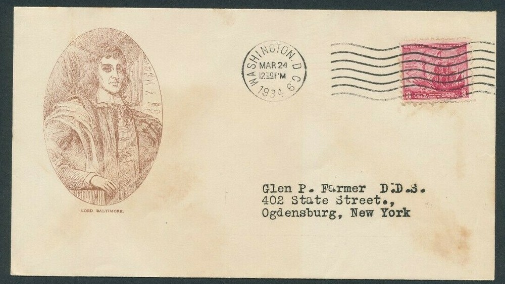Maryland Tercentenary FDC -  SC# 736 - Fairway cachet