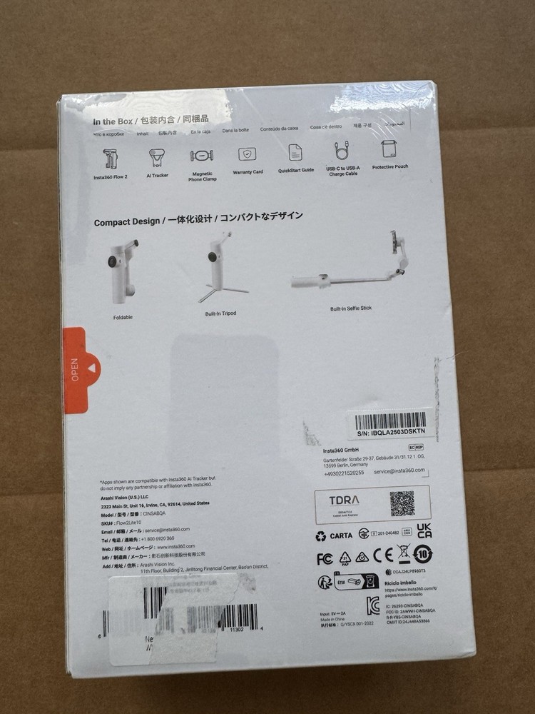 Insta360 Flow 2 3-Axis AI-Powered Smartphone Gimbal, Summit White -Sealed