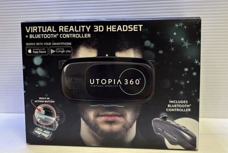 Utopia 360 Virtual Reality 3D Headset + Bluetooth Controller In Box