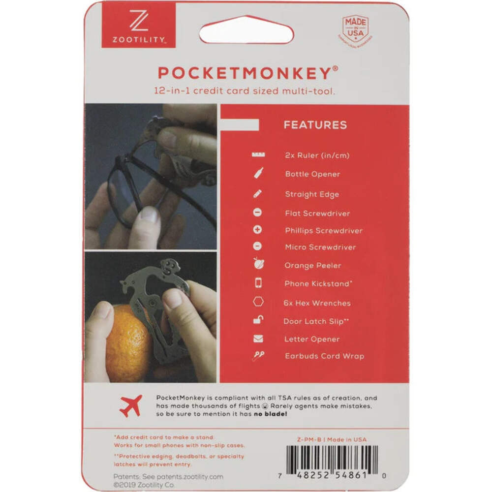 Zootility PocketMonkey X Wallet Size Multi Tool - Silver