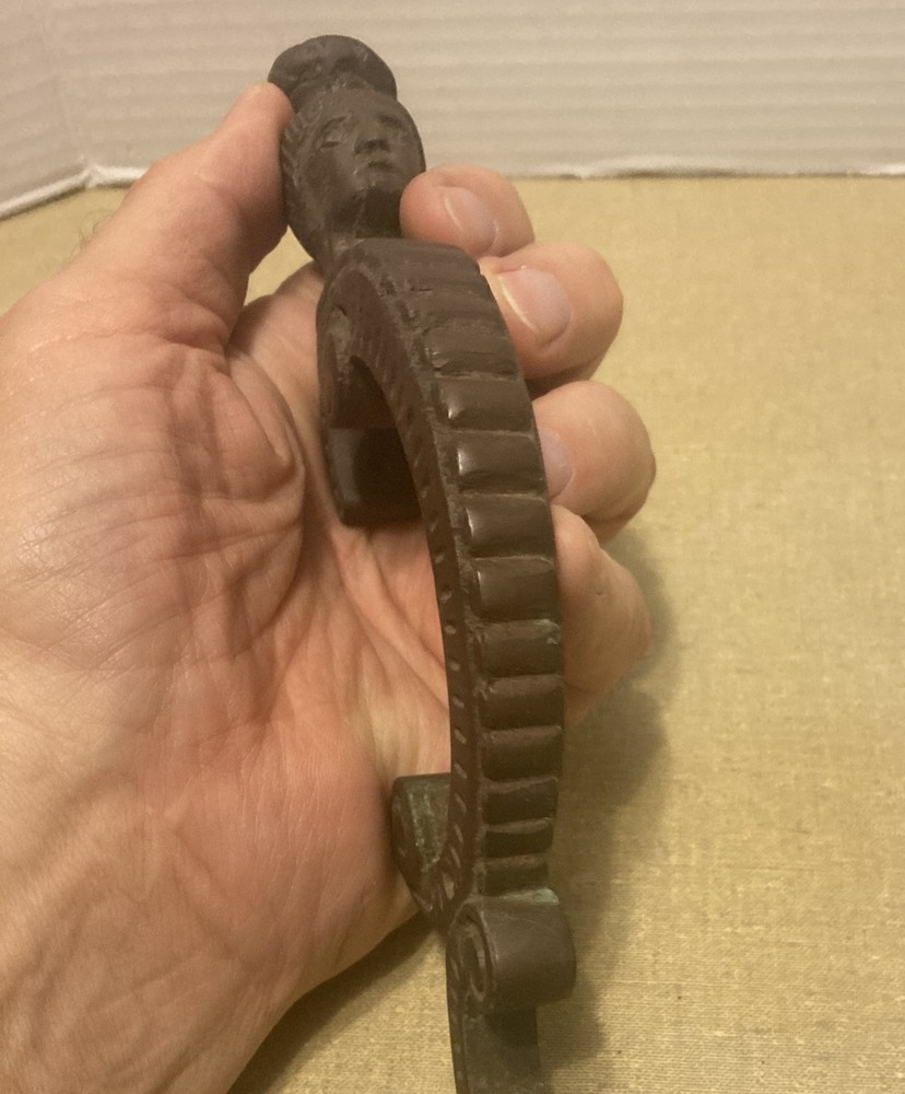 Antique Figural Head Bronze Door Pull Handle ONE ONLY 9 3/4" tall