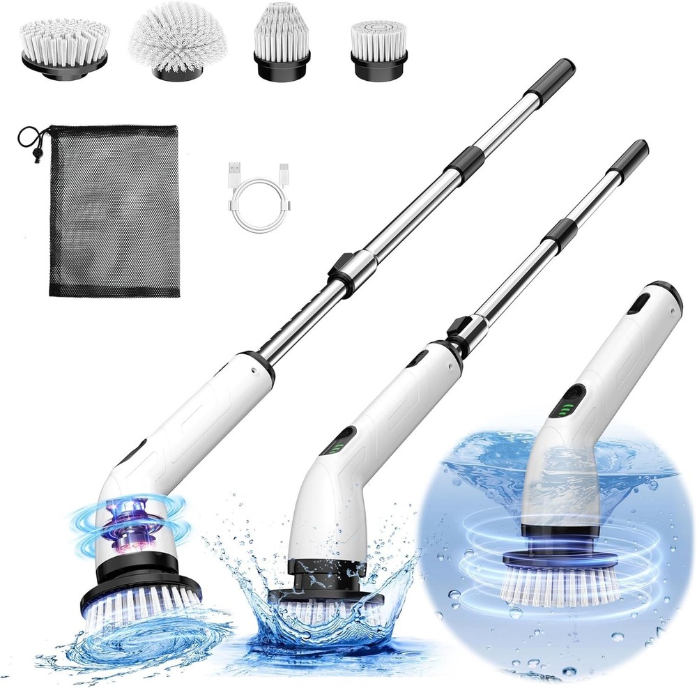 Revolutionary Waterproof Electric Spin Scrubber with Adjustable Extension Handle