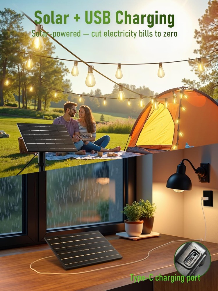 100FT Solar String Lights Outdoor Waterproof 2200K with Remote & USB Charging...