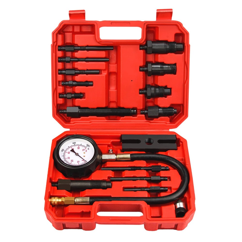 Diesel Engine Compression Tester Kit with 01000 psi Gauge and Adapters Cylind...