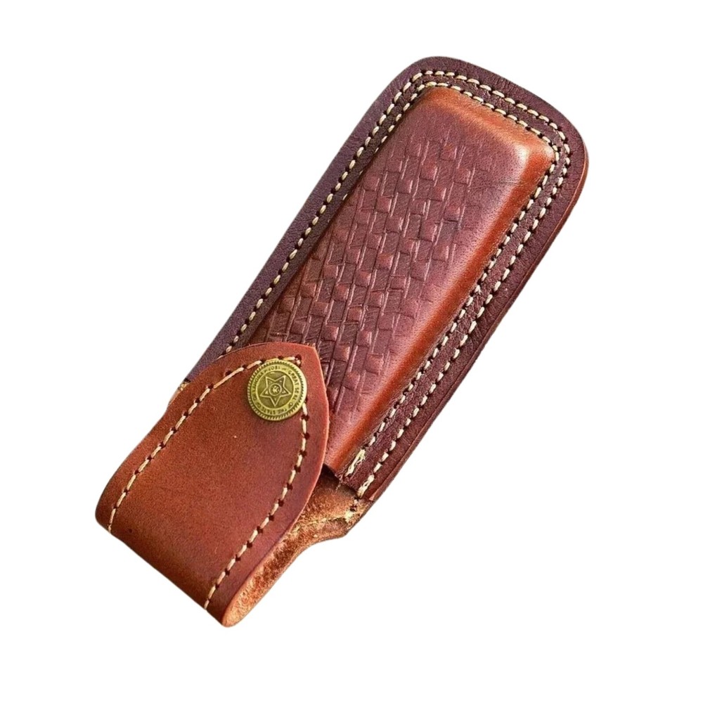 Handmade Leather Sheath for 5" Folding Pocket Knife Trapper Brown Belt Loop