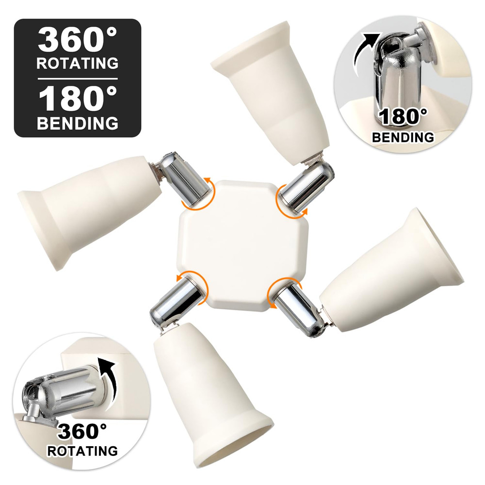 4 in 1 Light Socket Splitter Adapter, E26 E27 Standard Base LED Bulbs Converter
