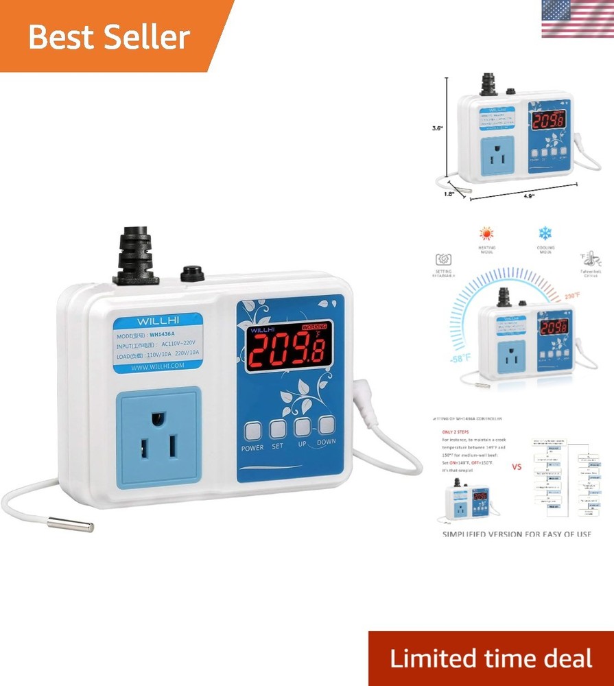 Plug and Play WH1436A Temperature Controller: 10A Efficient Cooking Solution