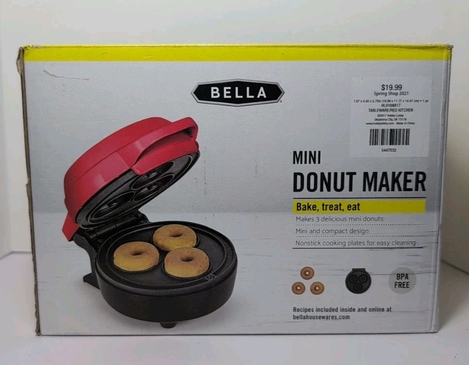 Bella Mini Donut Maker, Red, Non-stick