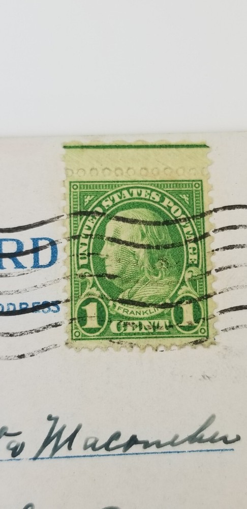 Benjamin Franklin Green Line one cent Stamp on 1931 Postcard