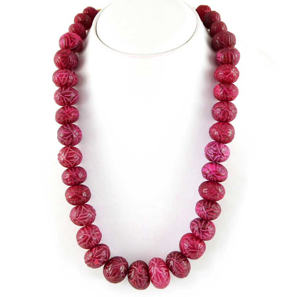 1132.00 CTS ENHANCED RUBY ROUND SHAPE CARVED BEADS NECKLACE (DG)
