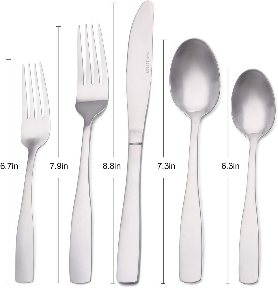 High-Quality Matte Silverware Set - Timeless Design - 20-Piece - Dishwasher Safe