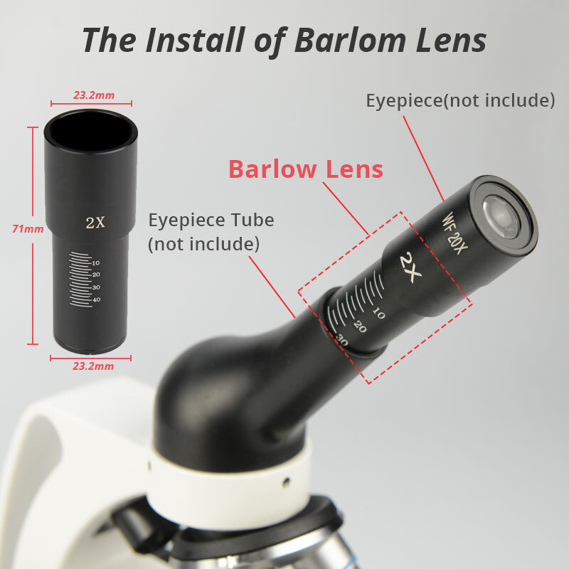 1pc 2X Microscope Barlow Eyepiece Magnification lens for Biological Microscope