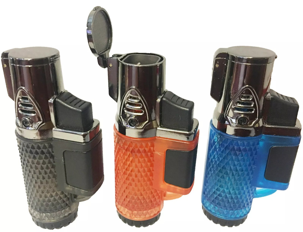 3 PACK  Quad Jet Torch Lighter Adjustable Butane Clear Finished