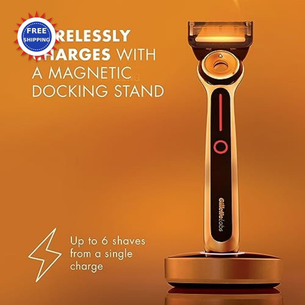 Heated Razor Gillette Labs Gold Edition Handle Blade Refills Charging Dock