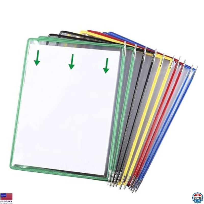 Wall-Mounted 10-Pocket Flip Display Folder, Durable Metal & PVC Rack for A4 Docs