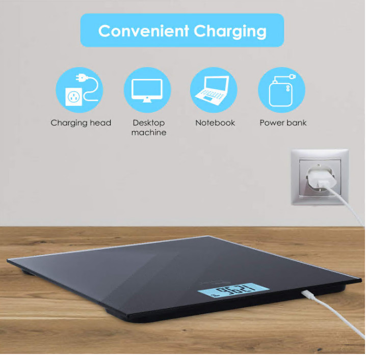 Digital Bathroom Scale High Precision Sensor LED Display 400 lbs USB Charging