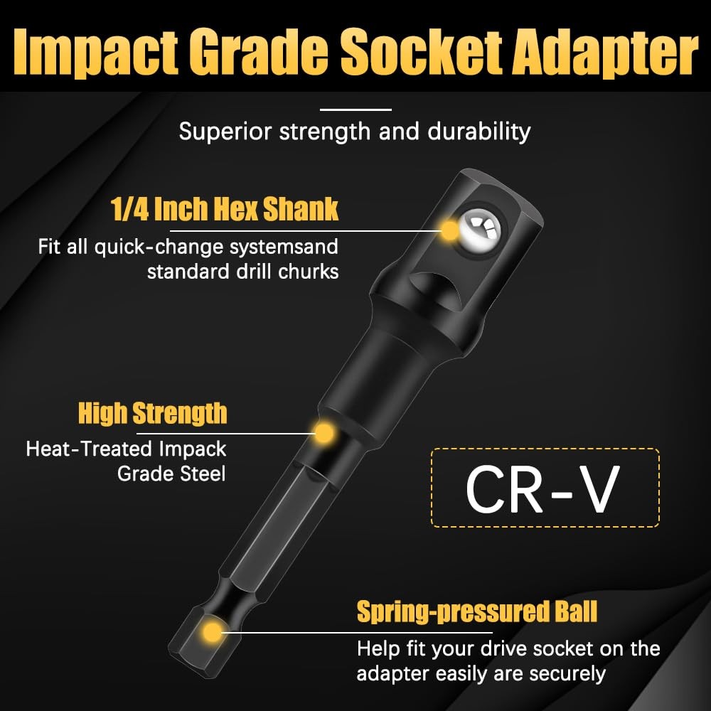 6PCS Impact Grade Socket Adapter Set, 1/4", 3/8", 1/2" Drive One Size, Black