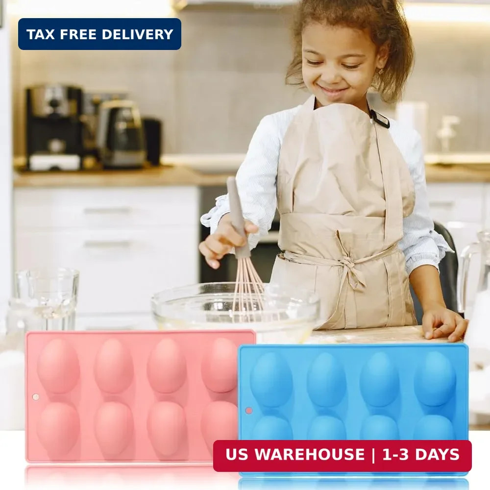 3 Pack 3D Easter Egg Silicone Molds, 8 Cavity Egg Shape Non-stick Baking Mold...