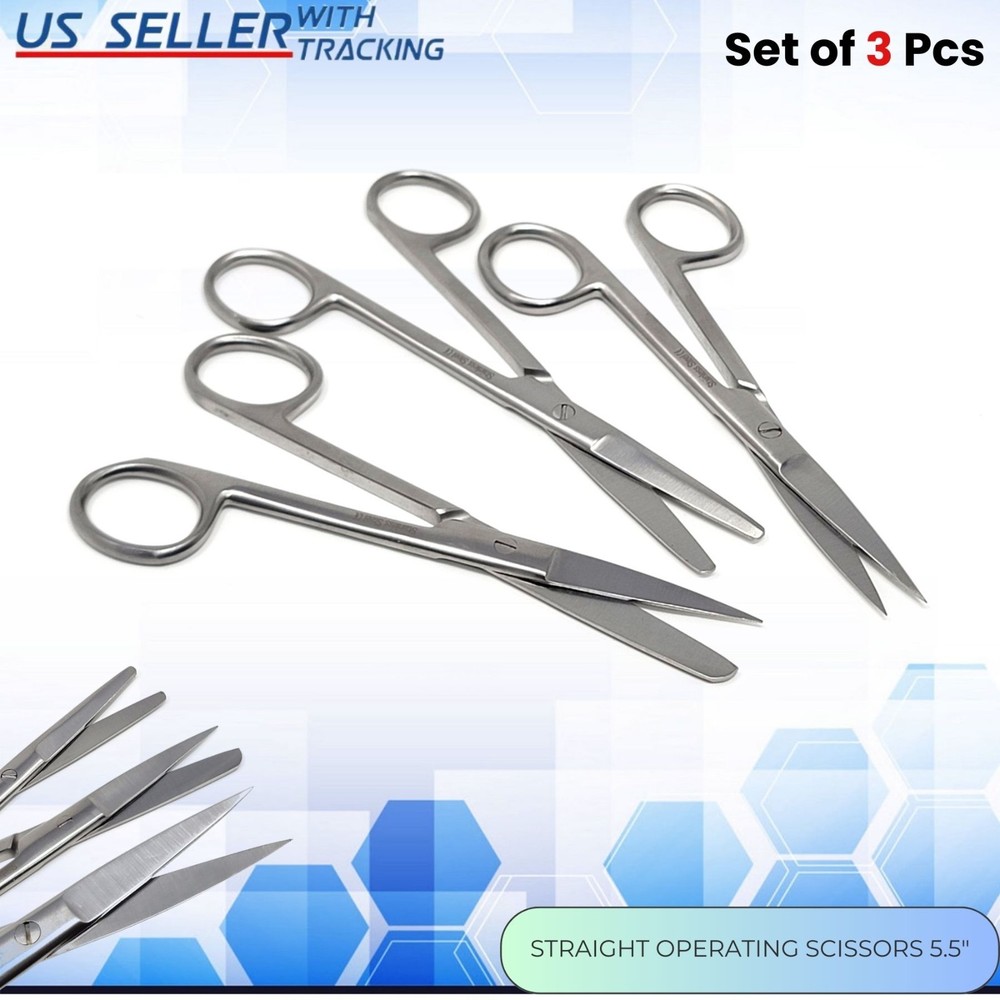 3 Operating Scissors 5.5" Straight Tip Sharp Blunt Surgical Instruments