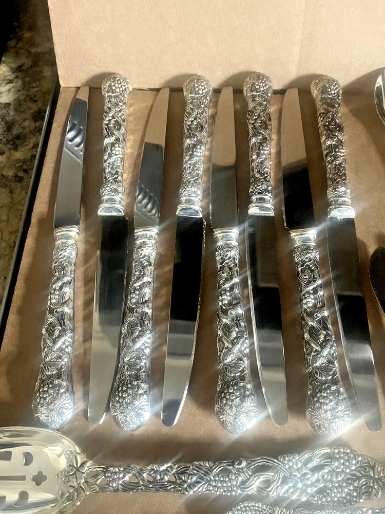 46 Pcs. Neiman Marcus Godinger Silver Plated Vineyard Pattern