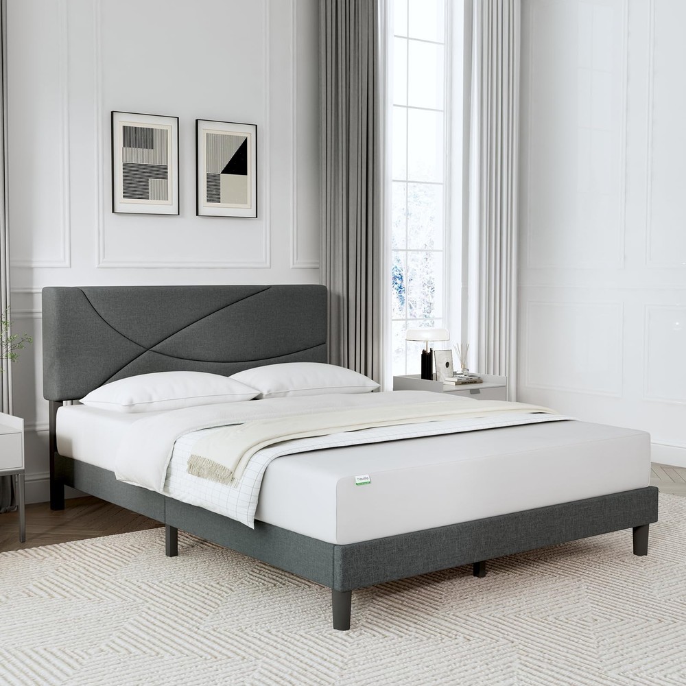 Novilla Queen Size Bed Frame Upholstered Platform Bed with Adjustable Headboa...