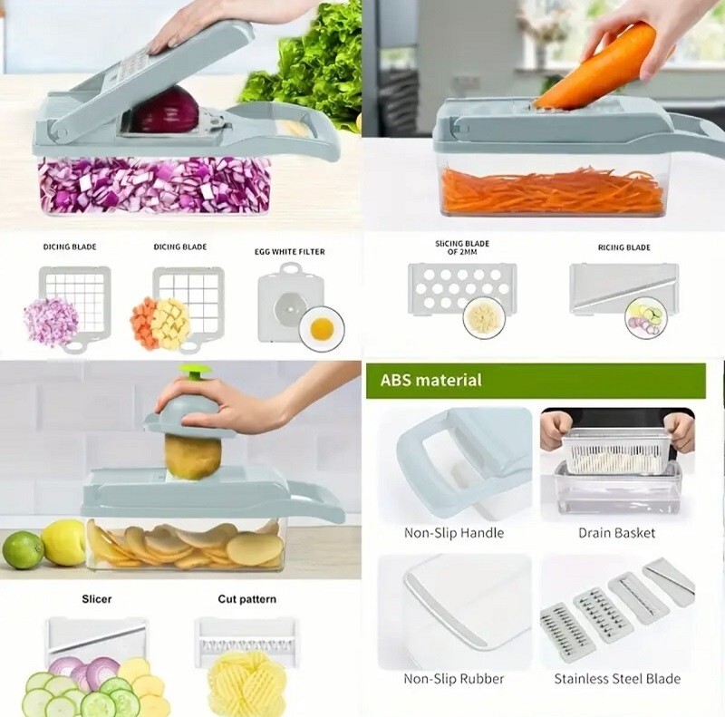 15pcs/Set Multifunctional Vegetable Chopper - Blue