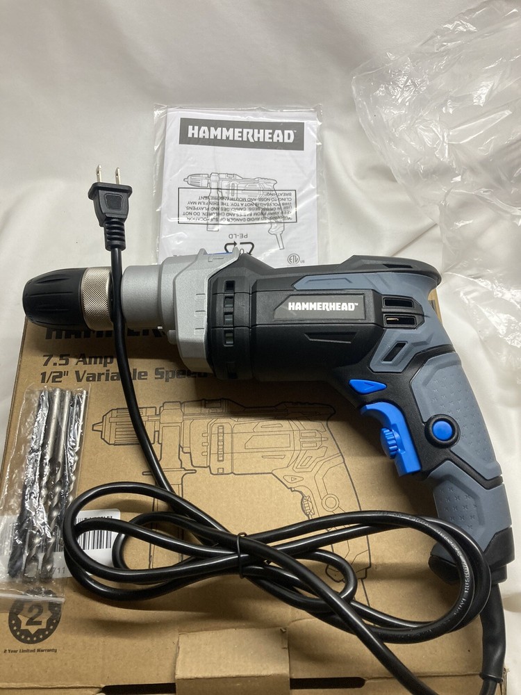 7.5-Amp 1/2 Inch Variable Speed Hammer Drill with 6pcs Bit - HAHD075 - No handle