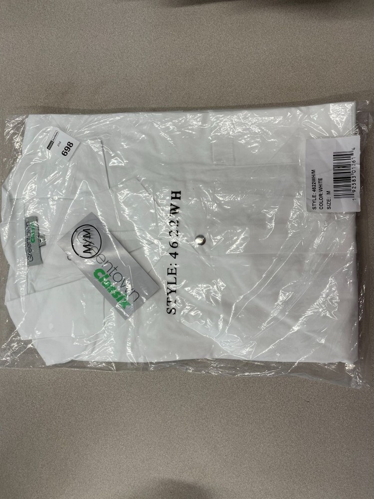 GREENTOWN CLASSIX UNISEX LAB COAT Size Medium White Long Sleeve Snap Button Up
