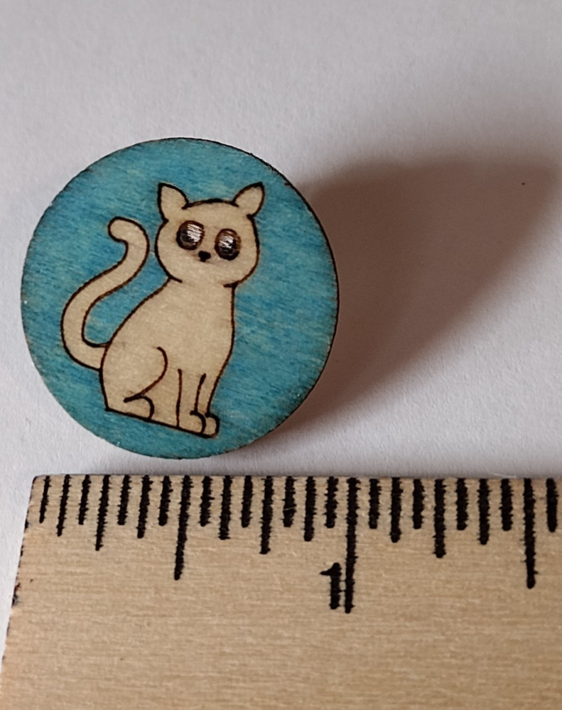 Kitty Cat Wood Round Lapel Pin