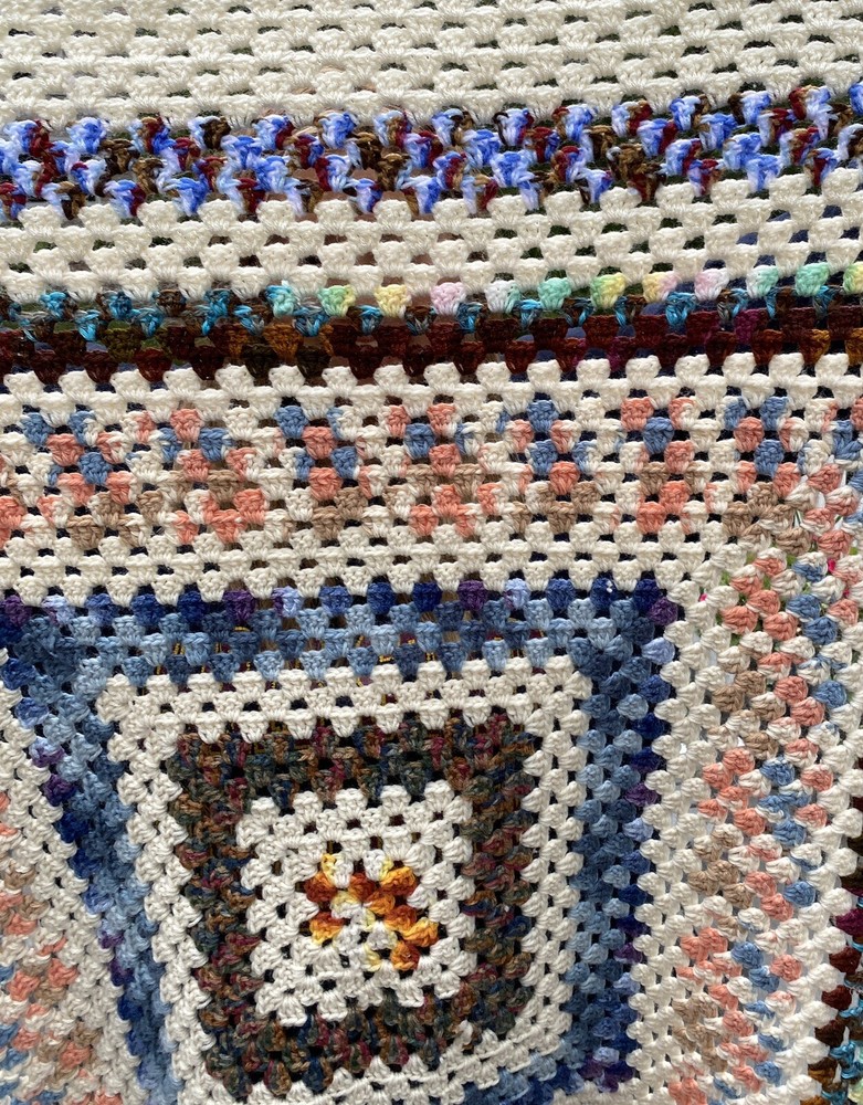 Handmade Crochet Afghan Throw Blanket Multicolor 46” X 46”
