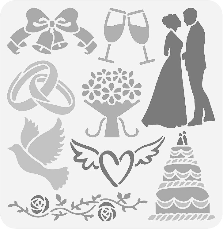 10"x10" Clear Plastic Stencil - Wedding (RE329)