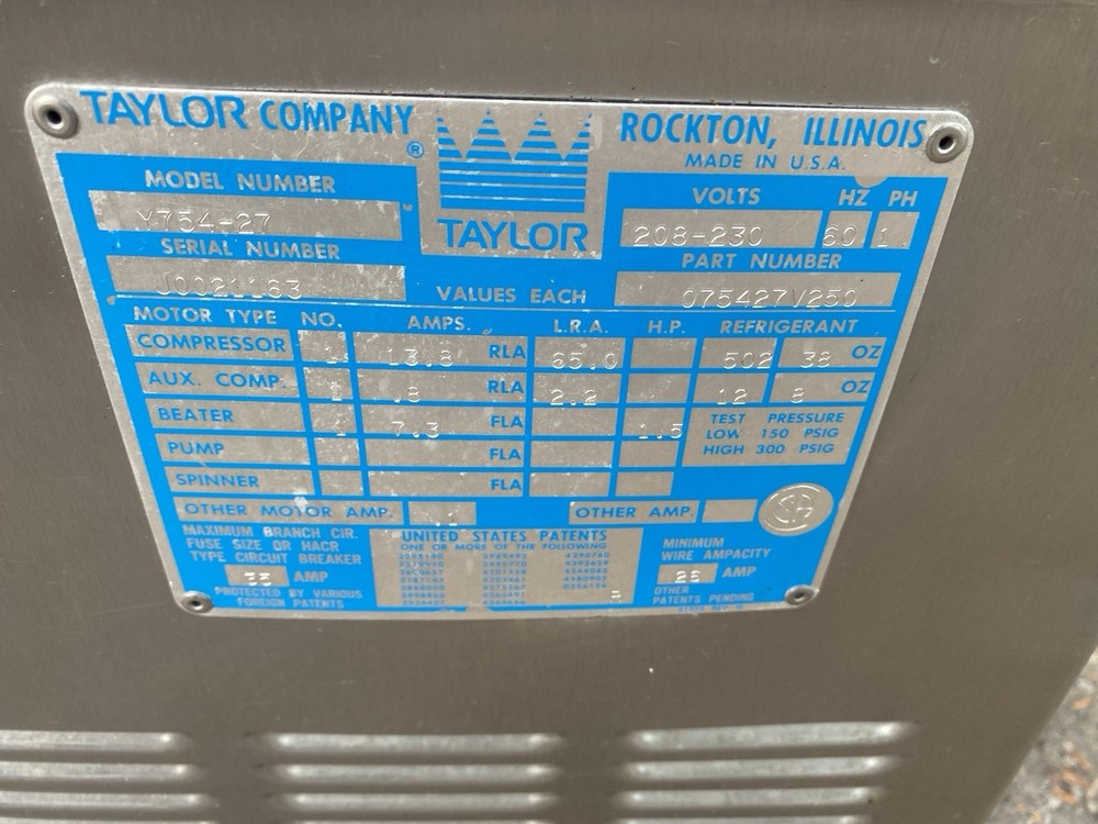 Taylor 754, 1ph. Water Cooled Soft Serve Machine. Refurbished