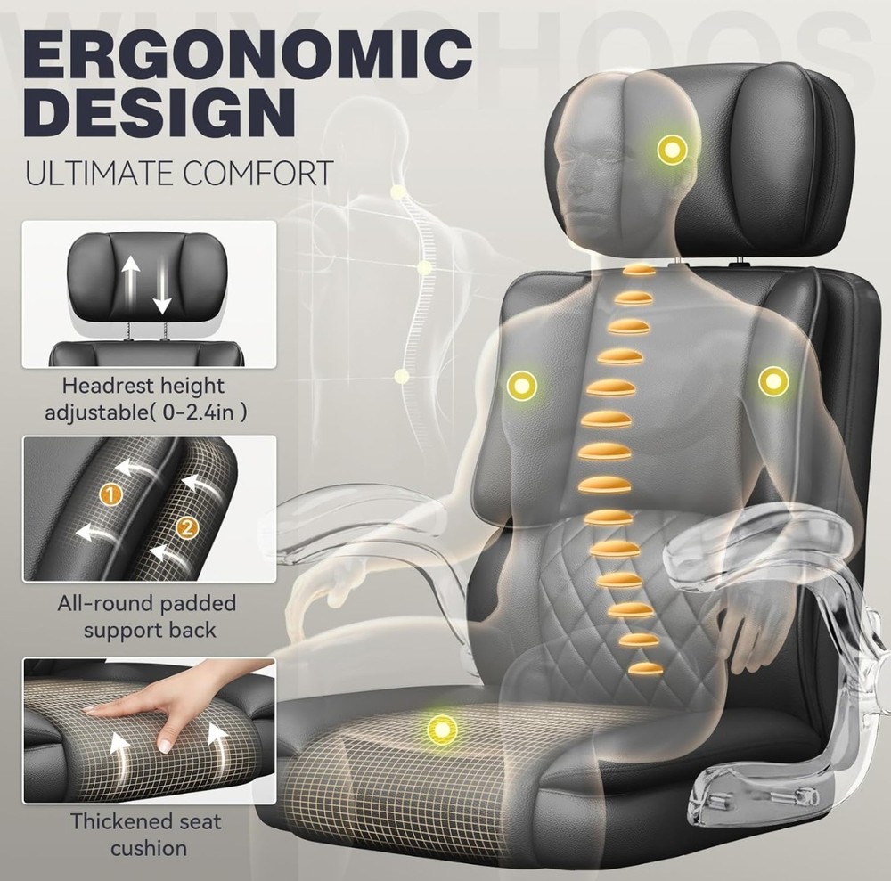Executive Office Ergonomic Chair, Computer Chair with Adjustable Headrest,PU...