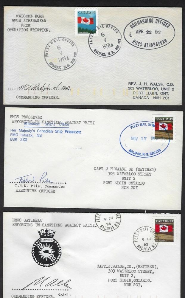 CANADA 1990s THREE FLEET MAIL SERVICE COVERS ENFORCING UN SANCTIONS