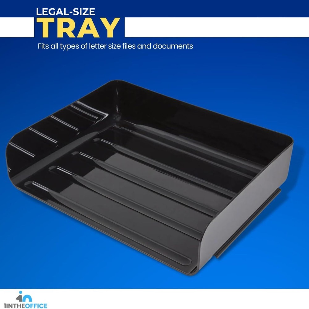 Stackable Paper Tray Legal Size Desk Organizer Side Load Black 2-Pack