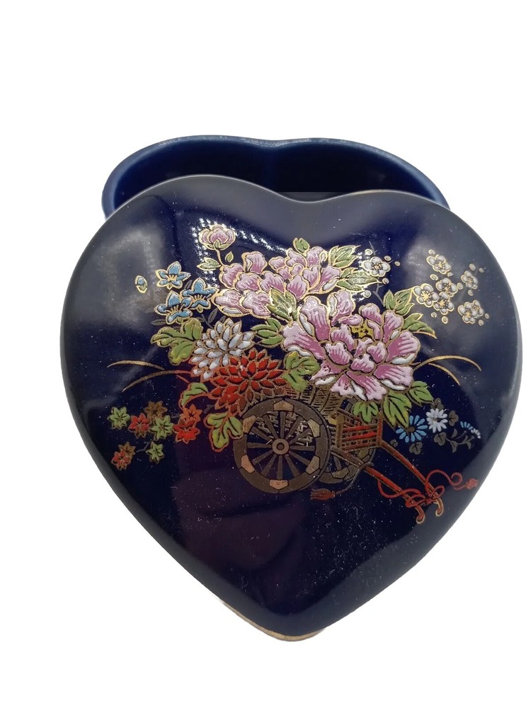 Cobalt Blue Ceramic Heart Trinket box