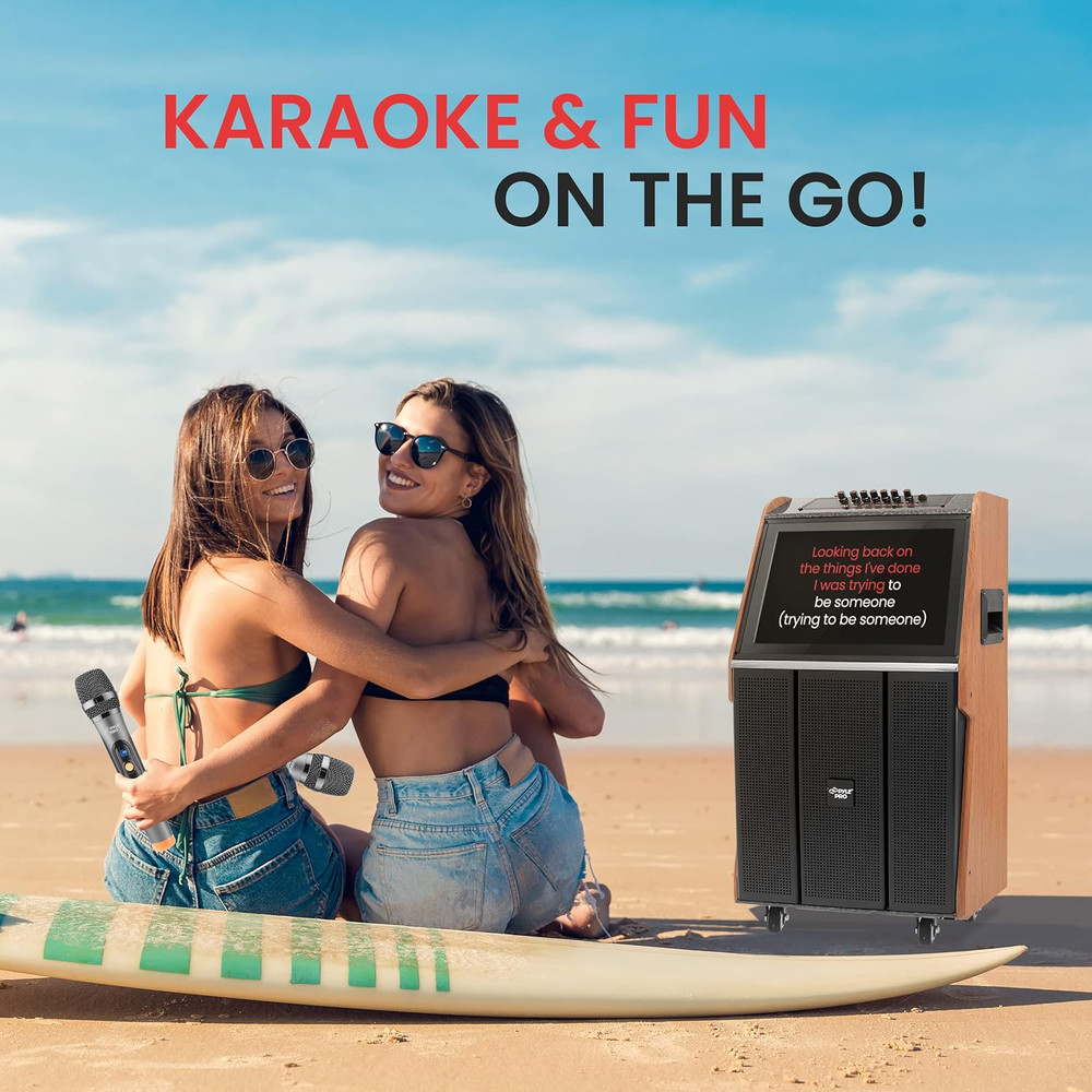 Wireless Karaoke Machine with Touch Screen, Mic, Wheels & Multi-Device Support