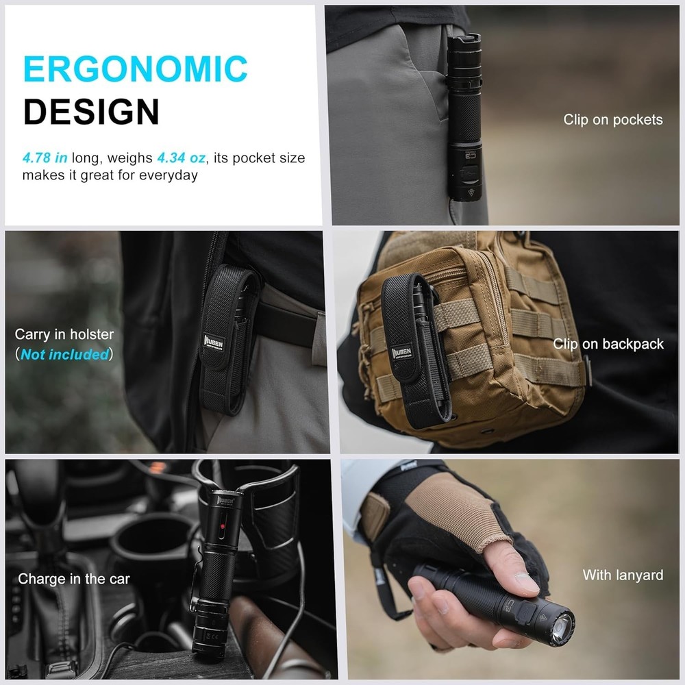 Durable Tactical Flashlight with 1200 Lumens and 6 Adaptable Lighting Modes