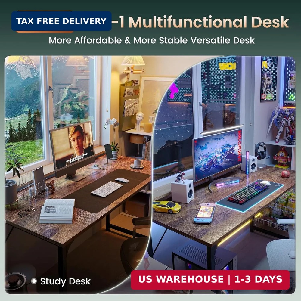 Huuger Computer Desk 55 Inch Home Office Gaming Work Study Large Legroom Rustic