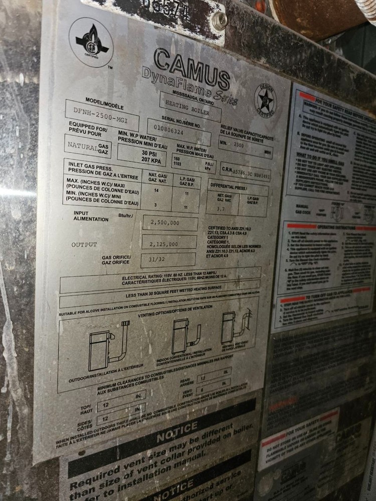 Camus DFNH-2500 Hot Water Boiler | 2,500,000 BTU | Natural Gas | Commercial