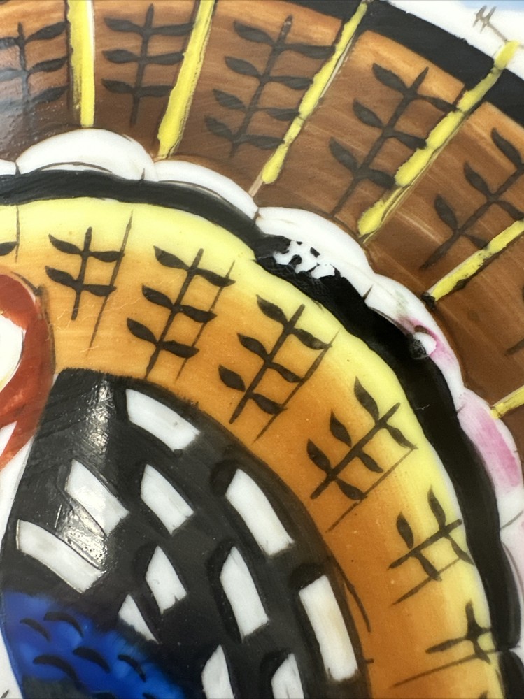Vtg Large Dish Hand Painted Turkey 10"