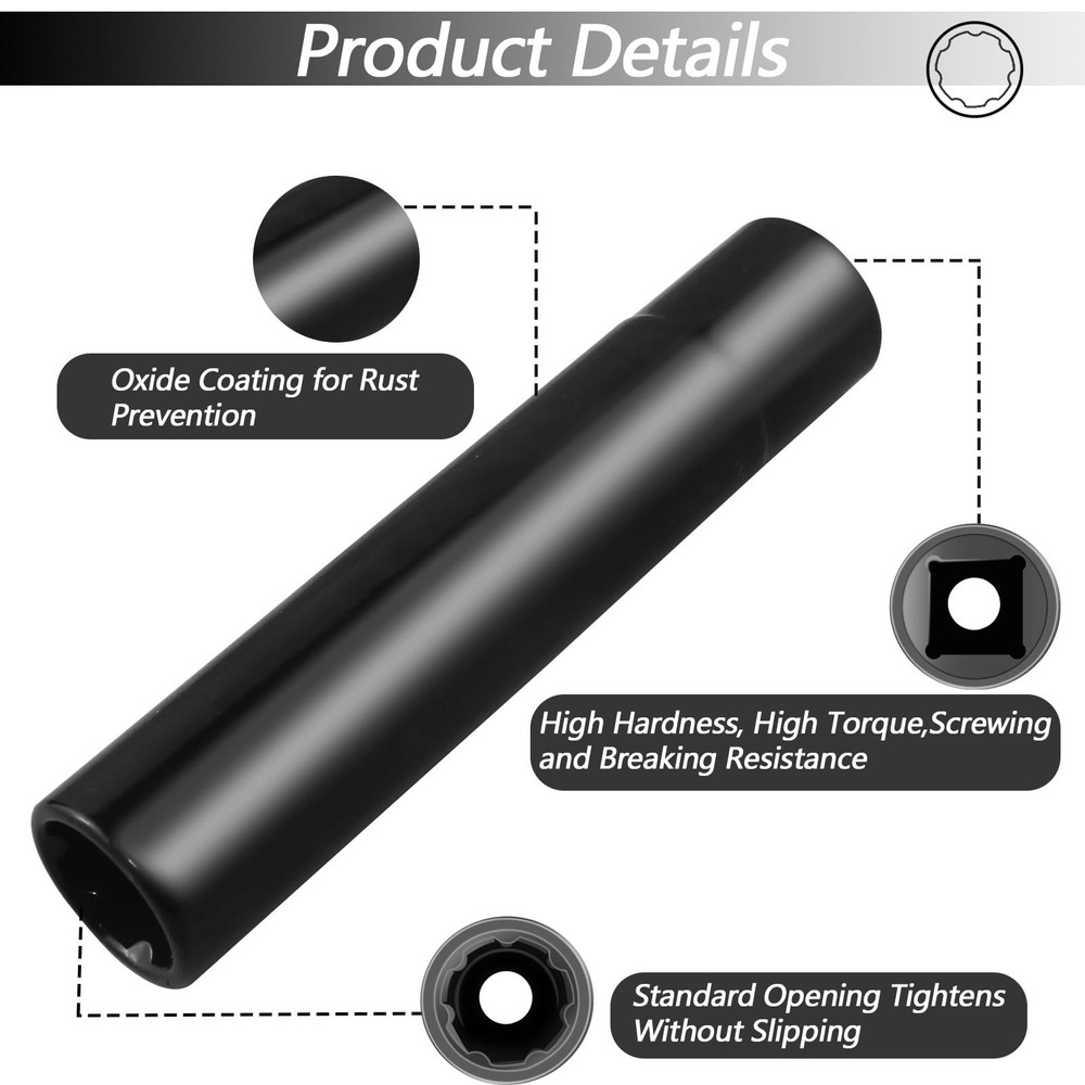 Spike Lug Nuts Socket Key with 7 Spline, Spiked Nut Full Size, Black