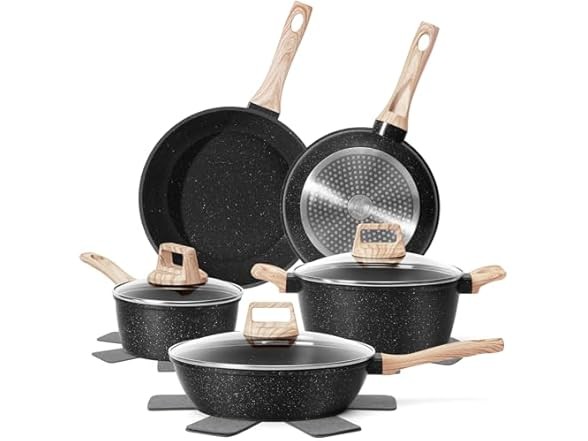 12 Pcs Nonstick Pots and Pans Set Black