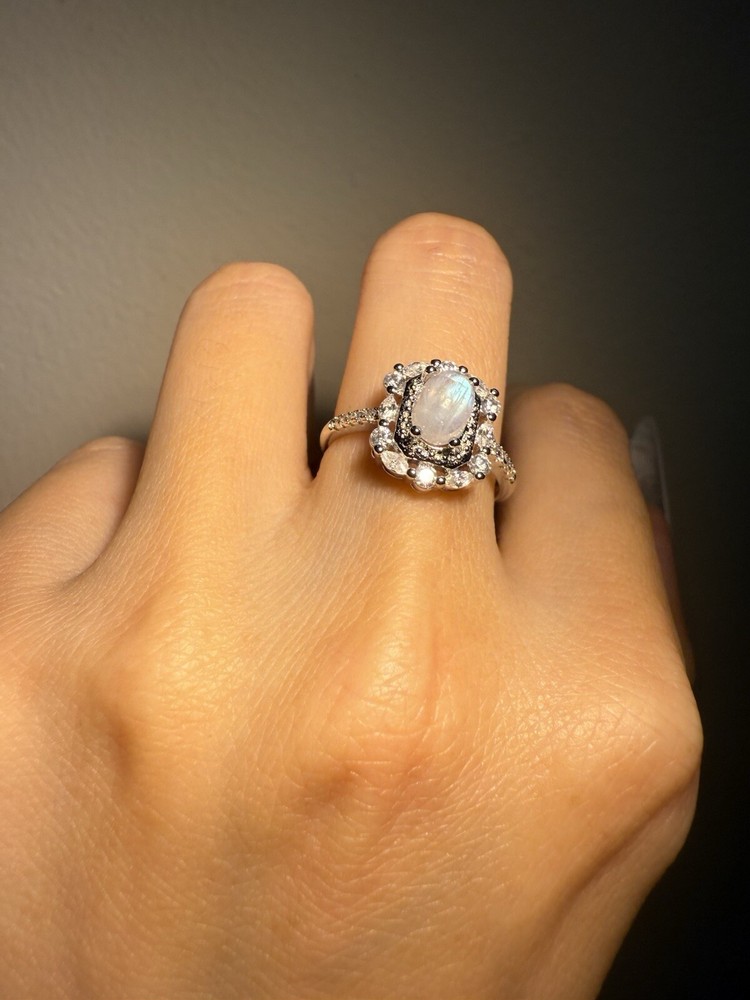 Sri Lanka Moonstone Ring/ Adjustable Silver-plated Ring