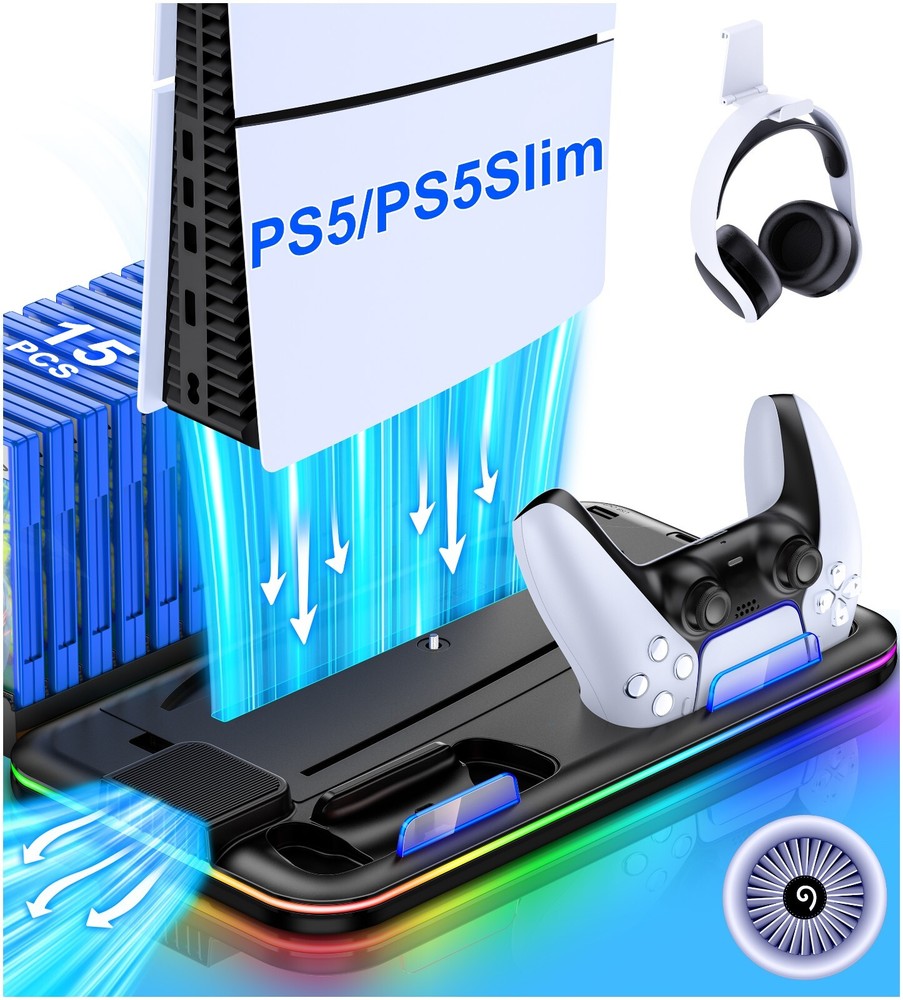 FOR PS5 Slim/PS5 Disc&Digital Editions,PS5 Controller Charger Stand Cooling Fan